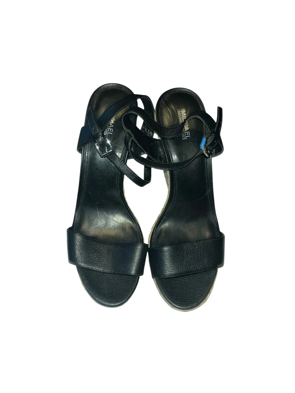 Michael Kors Black Leather Wedge Espadrille Sandals
